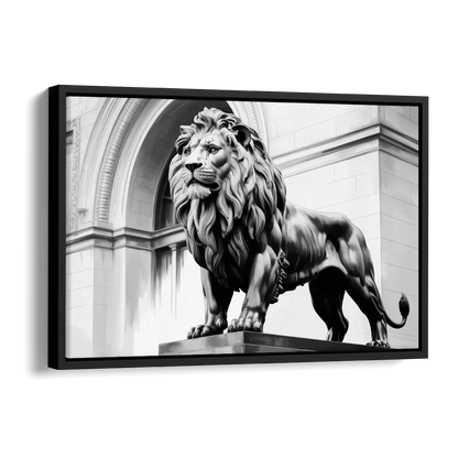 Chicago Lions at the Art Institute Side - Black Canvas Wall Art