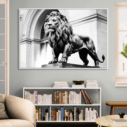 Chicago Lions at the Art Institute Living Room - White Canvas Wall Art