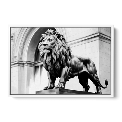 Chicago Lions at the Art Institute - White Frame Canvas