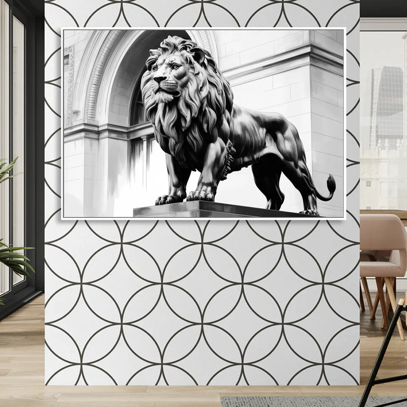 Chicago Lions at the Art Institute Sitting Room - White Canvas Wall Art