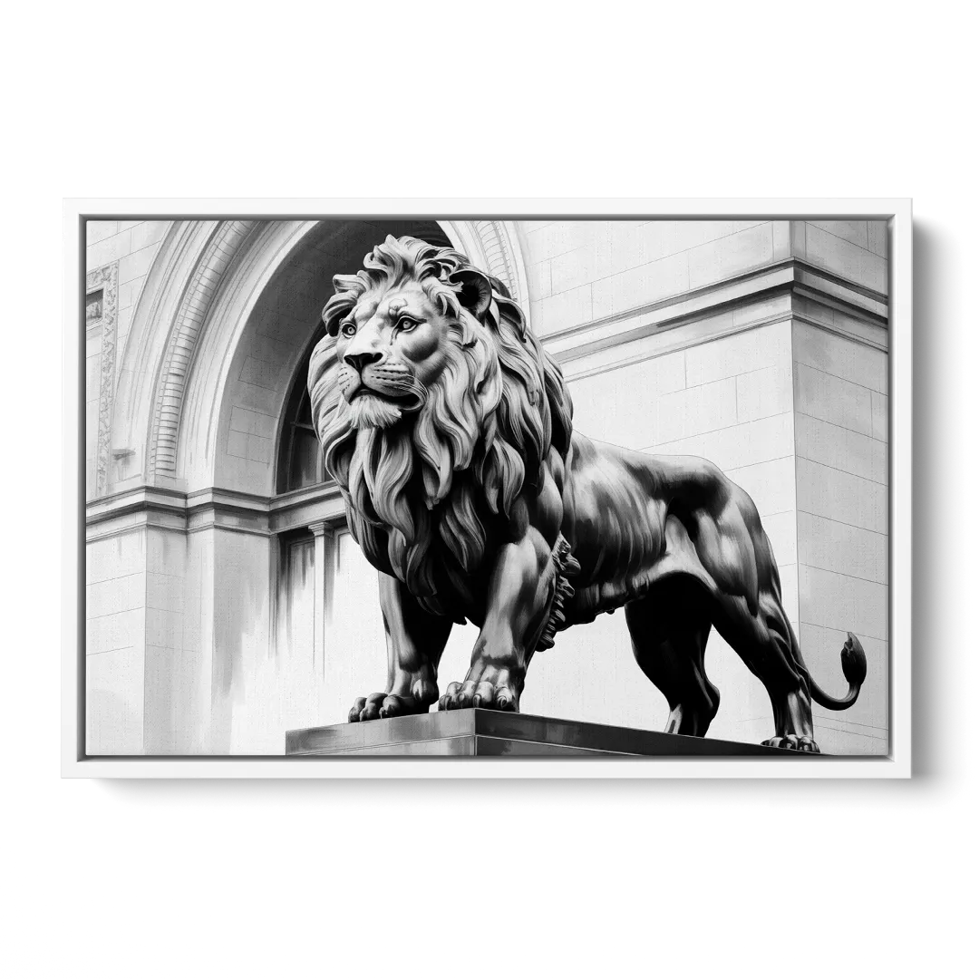 Chicago Lions at the Art Institute Front - White Canvas Wall Art
