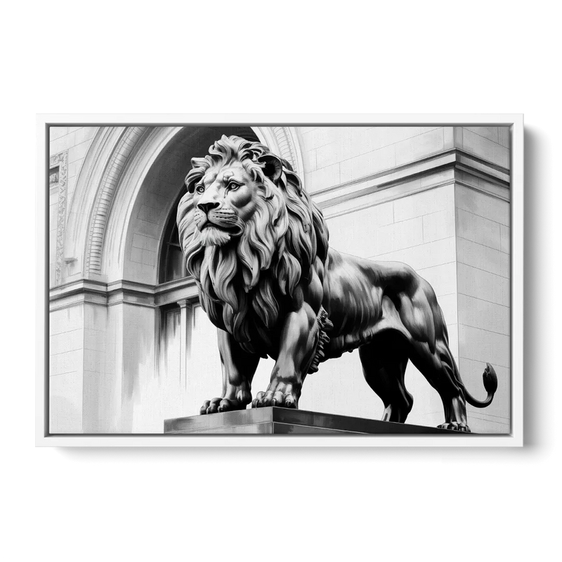 Chicago Lions at the Art Institute Front - White Canvas Wall Art
