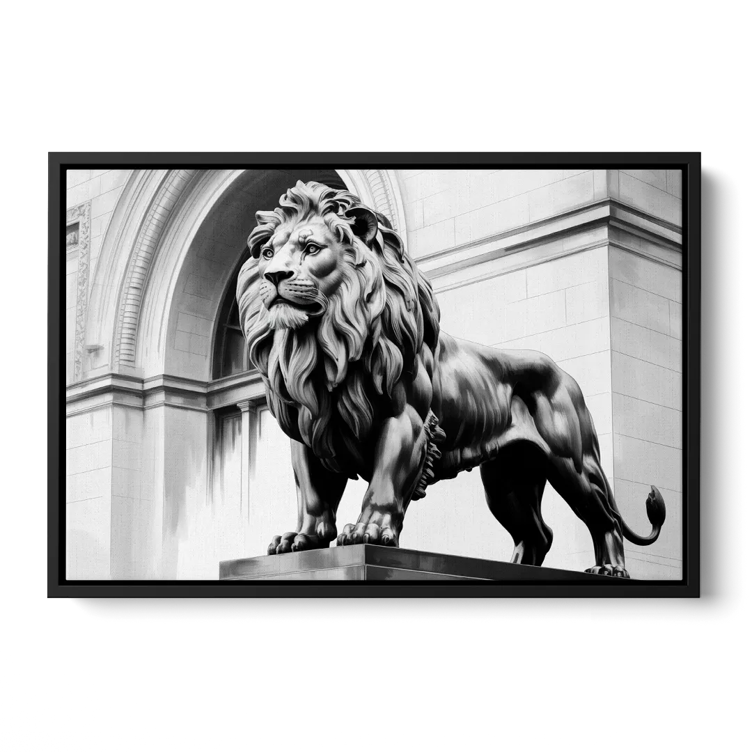 Chicago Lions at the Art Institute Front - Black Canvas Wall Art