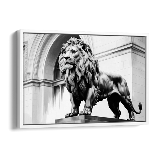 Chicago Lions at the Art Institute Side - White Canvas Wall Art