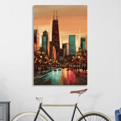 Chicago Magnificent Mile Living Room - Canvas Wall Art
