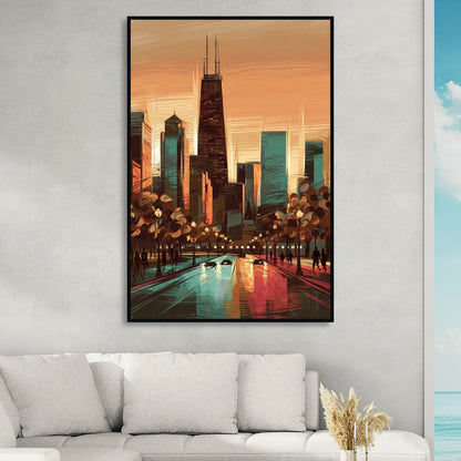 Chicago Magnificent Mile Living Room - Black Canvas Wall Art