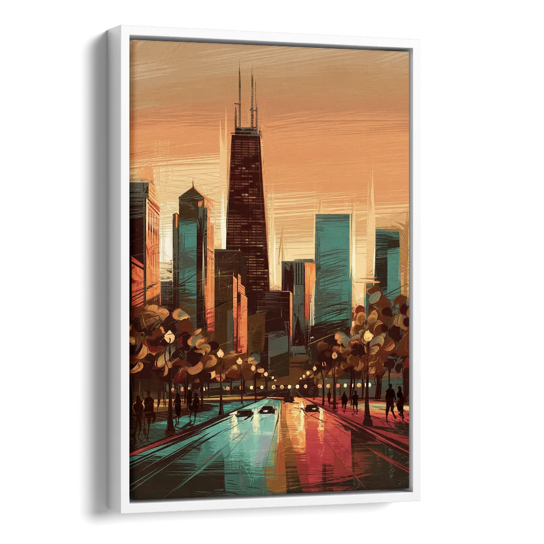 Chicago Magnificent Mile Side - White Canvas Wall Art