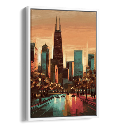 Chicago Magnificent Mile Side - White Canvas Wall Art