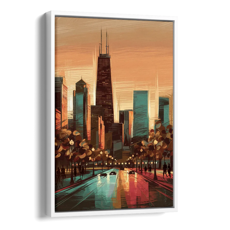 Chicago Magnificent Mile Side - White Canvas Wall Art