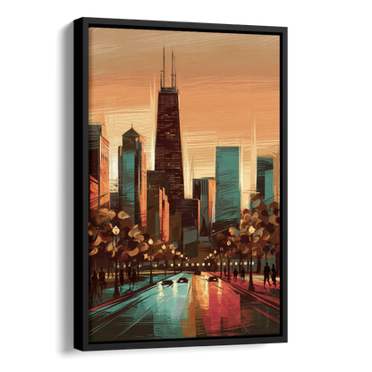 Chicago Magnificent Mile Side - Black Canvas Wall Art