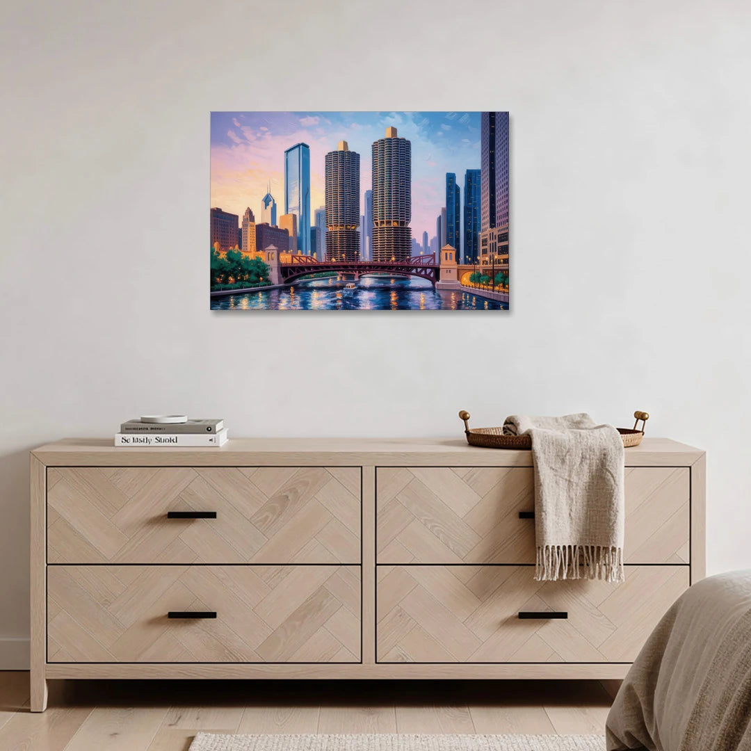 Chicago Marina City Towers Panorama - Canvas Wall Art - Coffee Table - 36x24