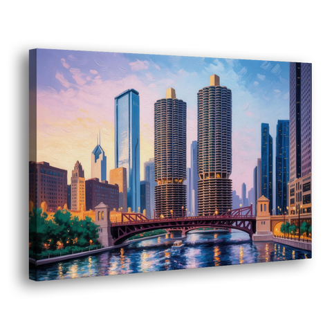 Chicago Marina City Towers Panorama - Canvas Wall Art - Side