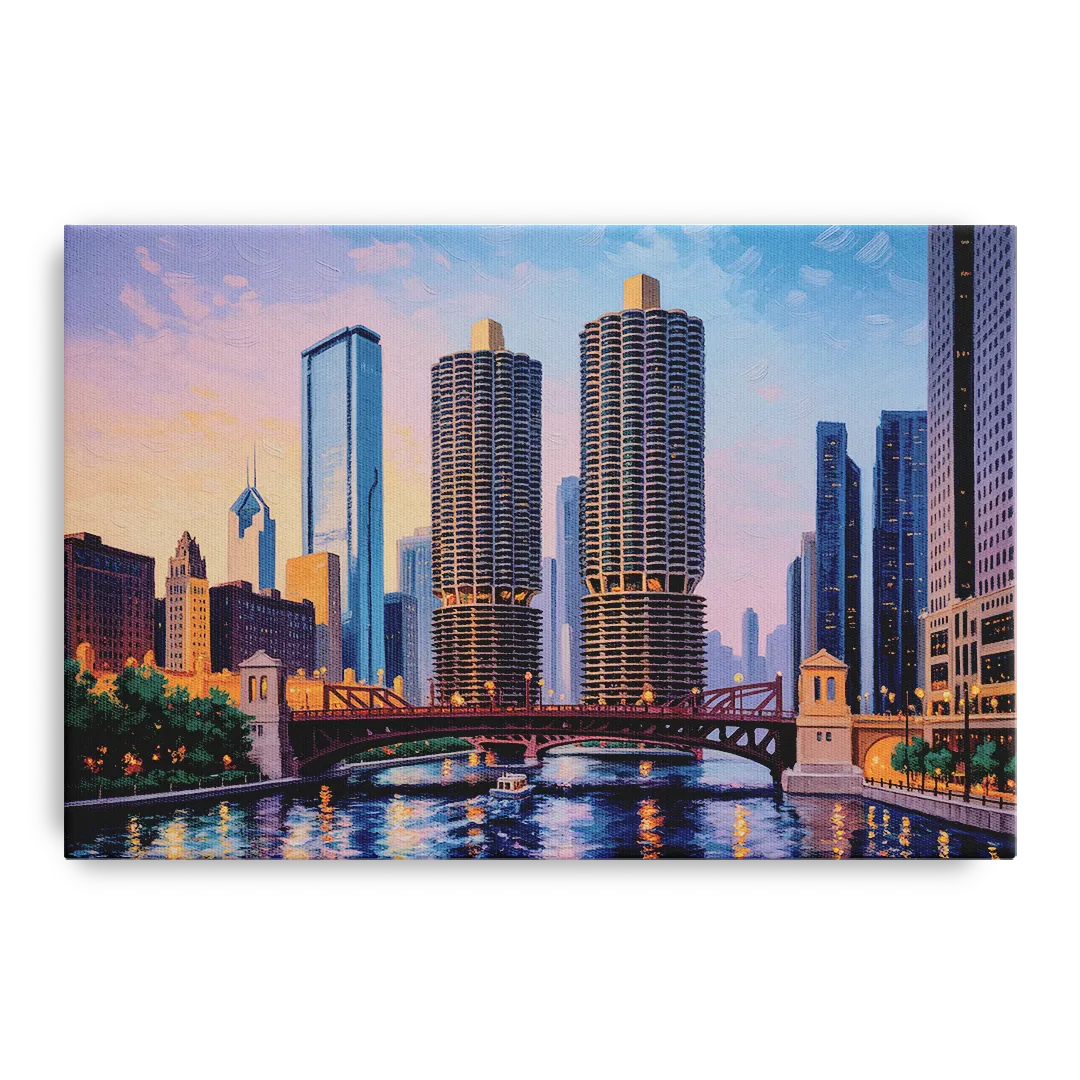 Chicago Marina City Towers Panorama - Canvas Wall Art