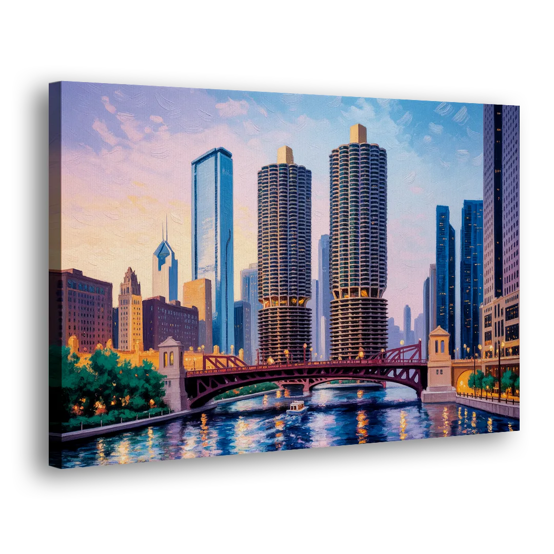 Chicago Marina City Towers Panorama - Canvas Print Art Sides