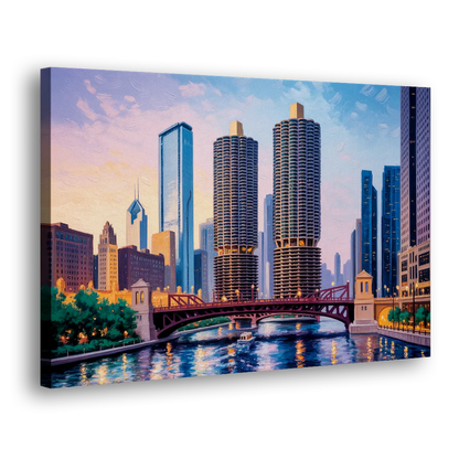 Chicago Marina City Towers Panorama Side - Canvas Wall Art