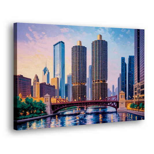 Chicago Marina City Towers Panorama Side - Canvas Wall Art