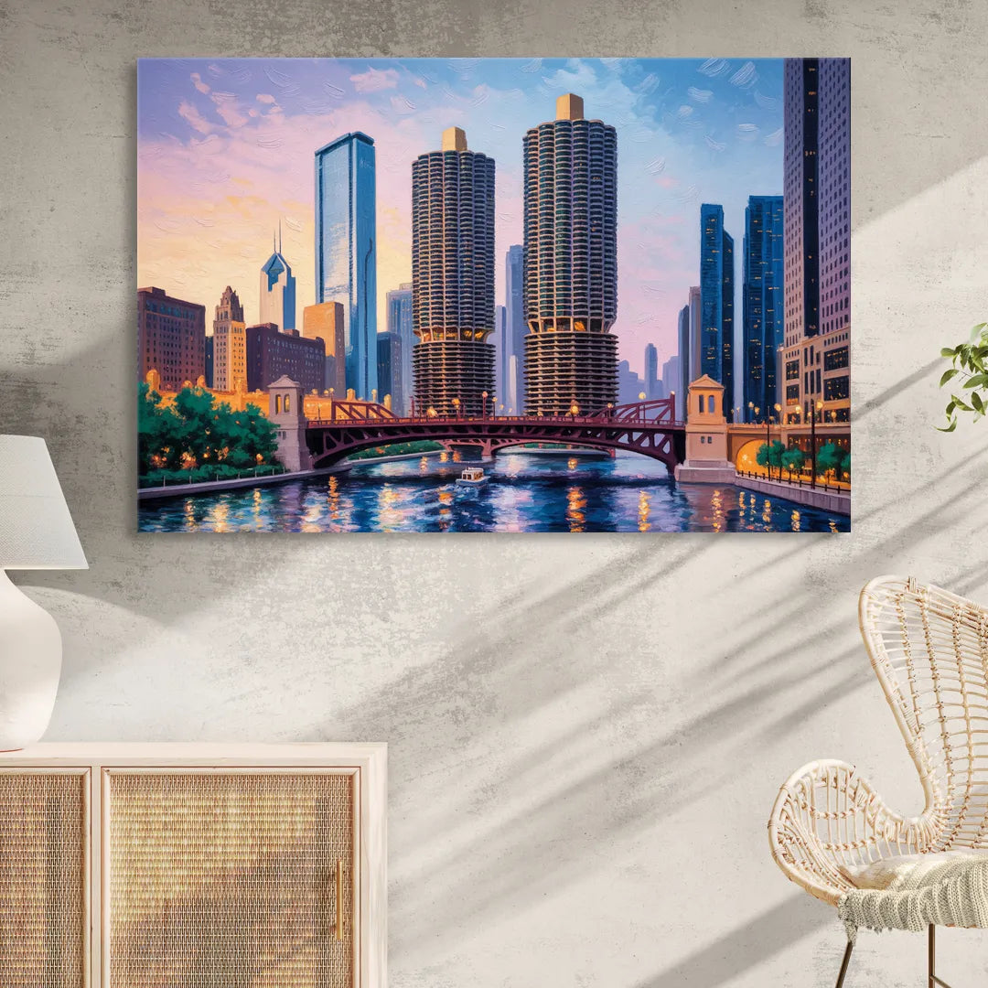 Chicago Marina City Towers Panorama Sitting Room - Canvas Wall Art