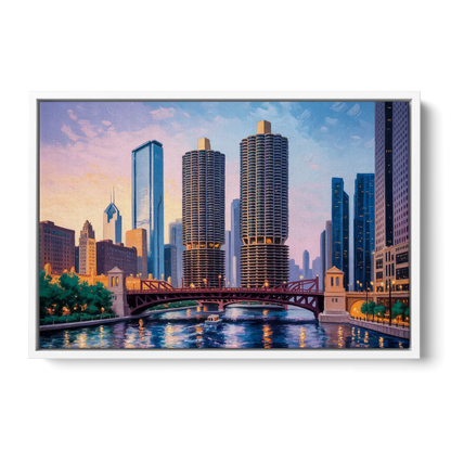 Chicago Marina City Towers Panorama - White Frame Canvas