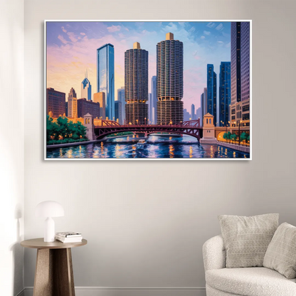 Chicago Marina City Towers Panorama Sitting Room - White Canvas Wall Art