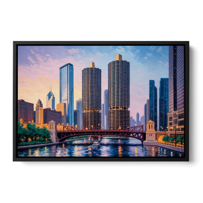 Chicago Marina City Towers Panorama - Black Frame Canvas