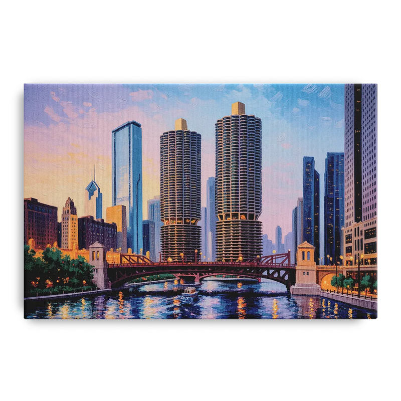 Chicago Marina City Towers Panorama Front - Canvas Wall Art