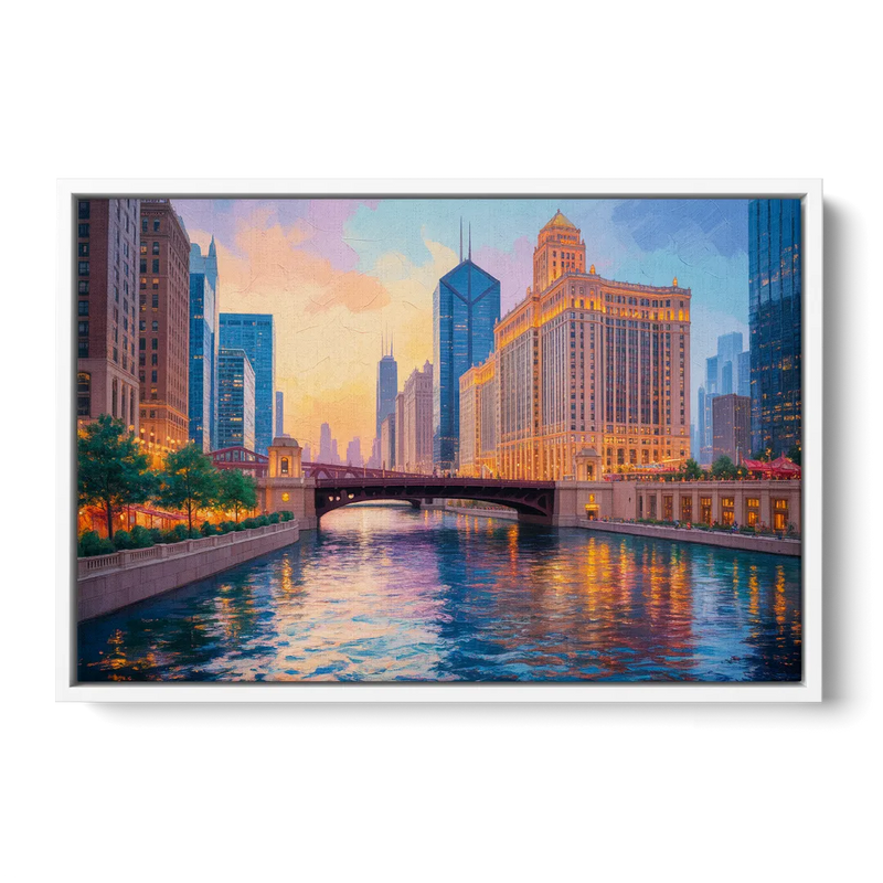 Chicago Merchandise Mart from the River Front - White Canvas Wall Art