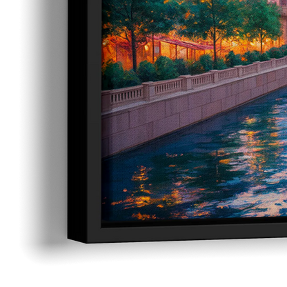 Chicago Merchandise Mart from the River - Close-Up Black Frame Canvas
