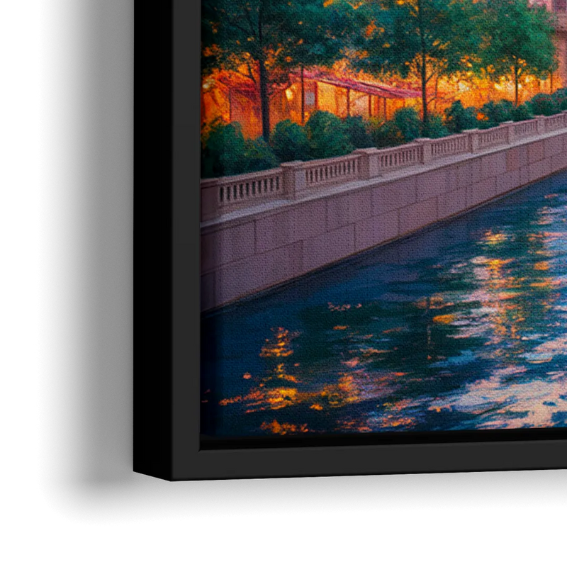 Chicago Merchandise Mart from the River - Close-Up Black Frame Canvas