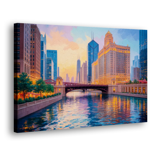 Chicago Merchandise Mart from the River Side - Canvas Wall Art