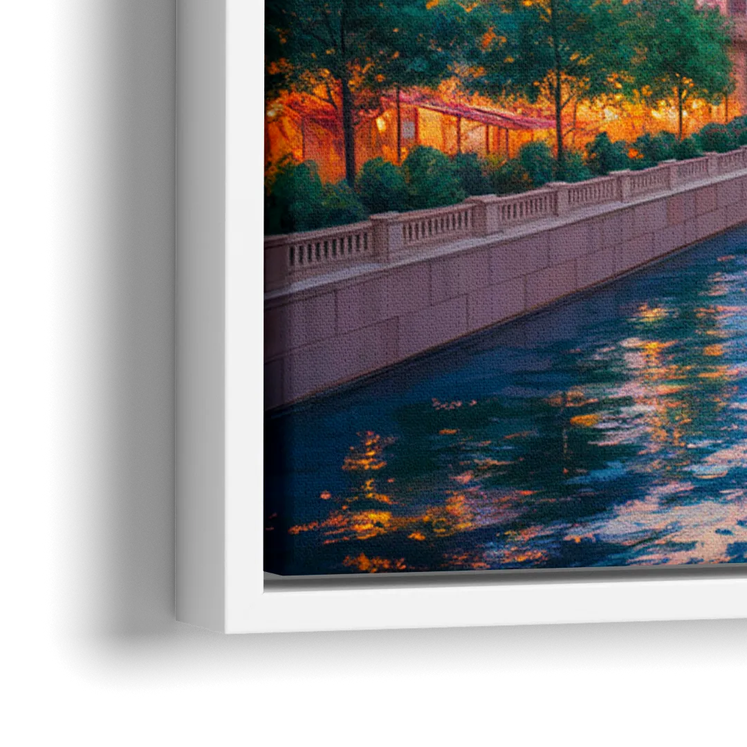Chicago Merchandise Mart from the River - Close-Up White Frame Canvas