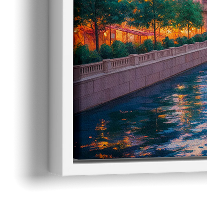 Chicago Merchandise Mart from the River - Close-Up White Frame Canvas