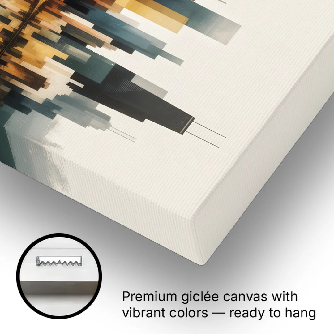 Chicago Metallic Skyline Outline - Canvas Wall Art - Gallery Wrap Corner