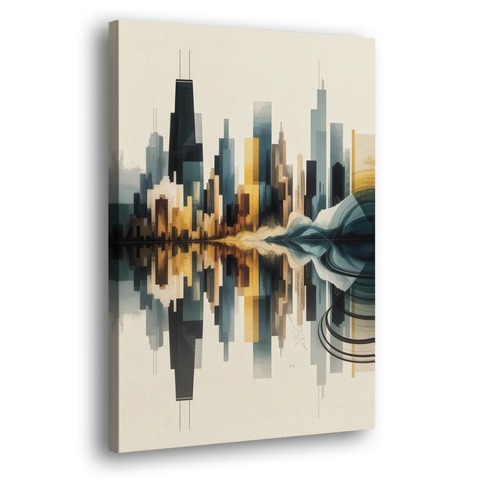 Chicago Metallic Skyline Outline - Canvas Wall Art - Side