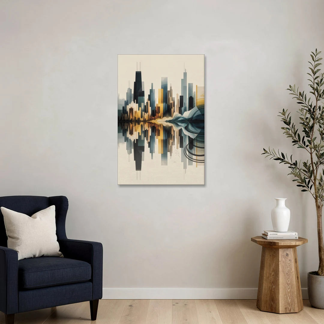 Chicago Metallic Skyline Outline - Canvas Wall Art - Sofa - 24x36