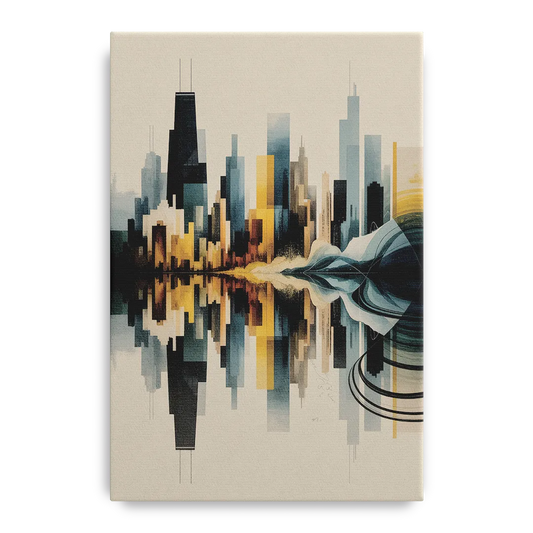 Chicago Metallic Skyline Outline - Canvas Wall Art