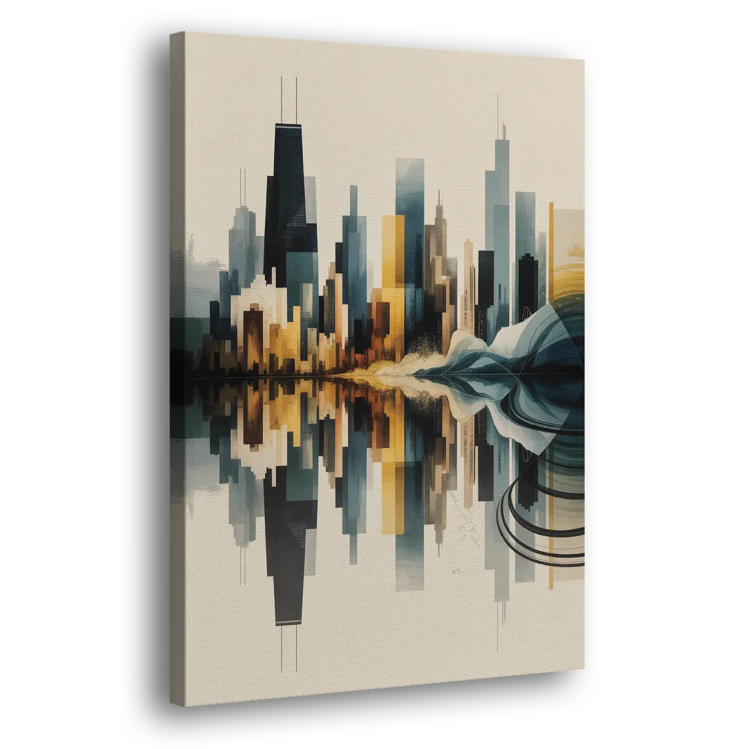 Chicago Metallic Skyline Outline Side - Canvas Wall Art