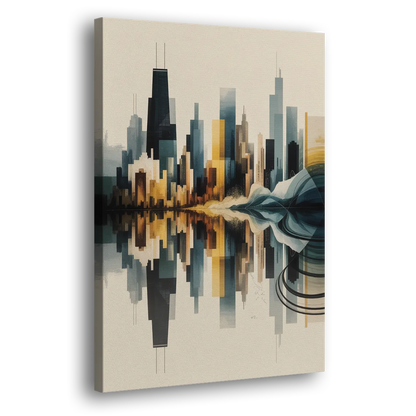 Chicago Metallic Skyline Outline - Canvas Print Art Sides