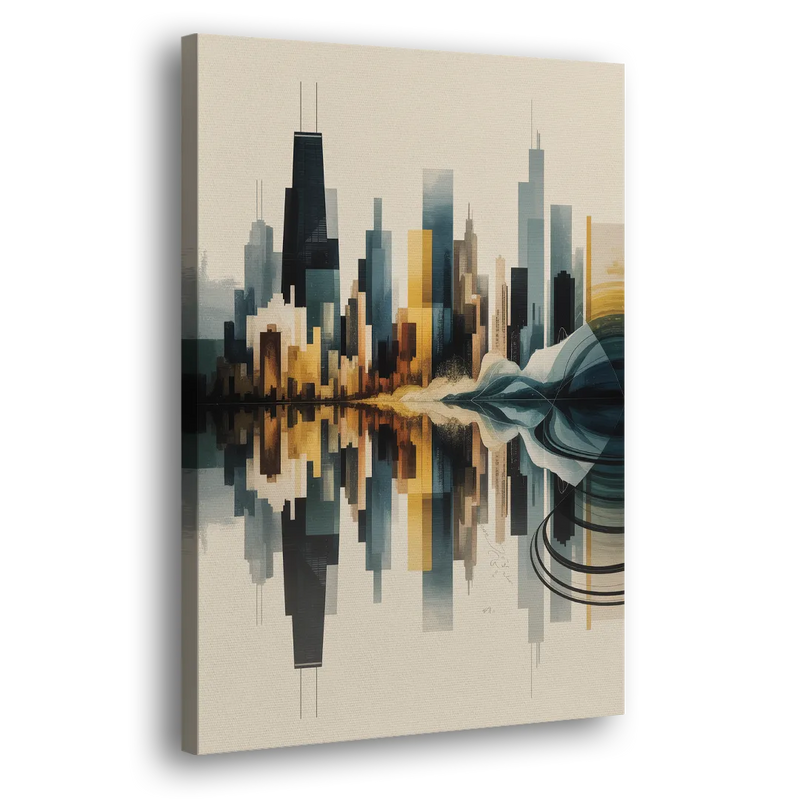 Chicago Metallic Skyline Outline - Canvas Print Art Sides