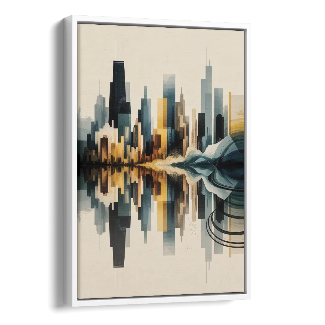 Chicago Metallic Skyline Outline Side - White Canvas Wall Art
