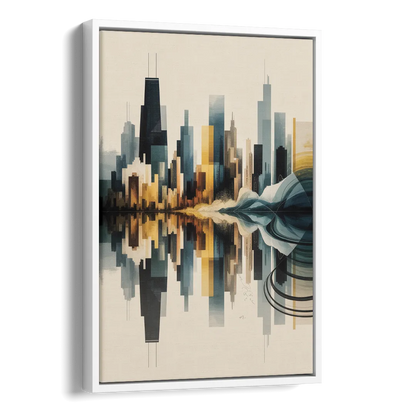 Chicago Metallic Skyline Outline Side - White Canvas Wall Art
