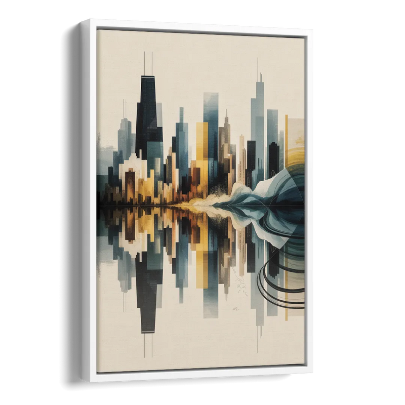 Chicago Metallic Skyline Outline Side - White Canvas Wall Art