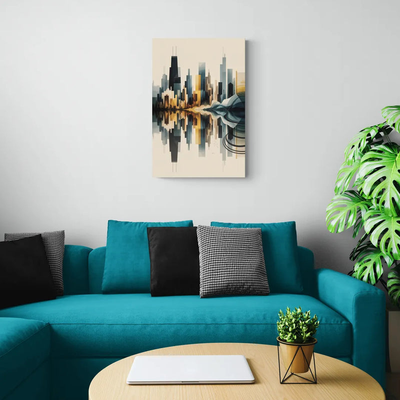 Chicago Metallic Skyline Outline - Canvas Wall Art Living Room