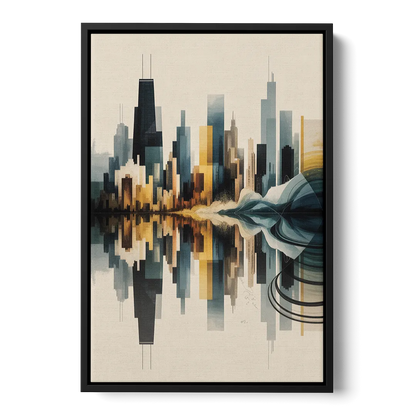 Chicago Metallic Skyline Outline - Black Frame Canvas
