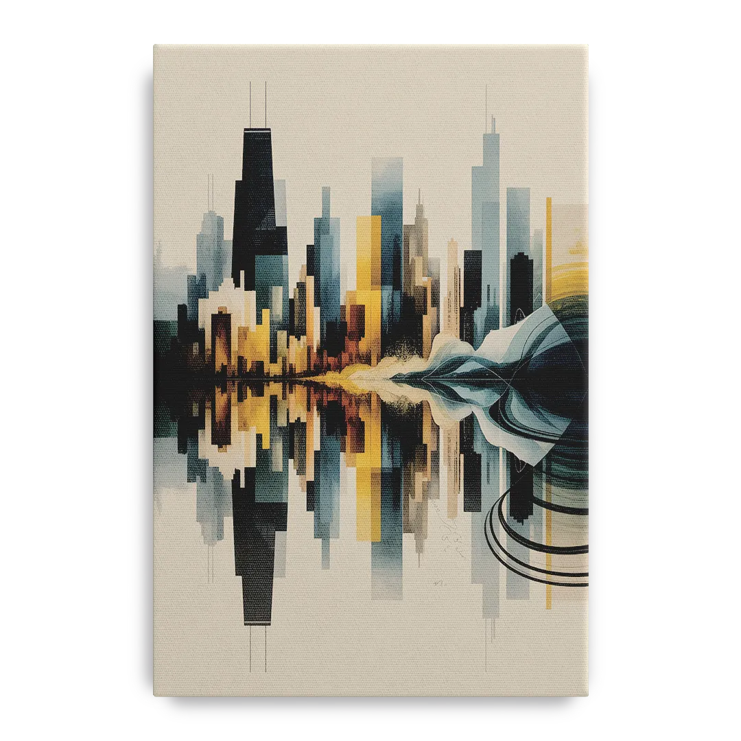 Chicago Metallic Skyline Outline Front - Canvas Wall Art