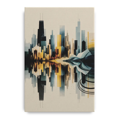 Chicago Metallic Skyline Outline Front - Canvas Wall Art