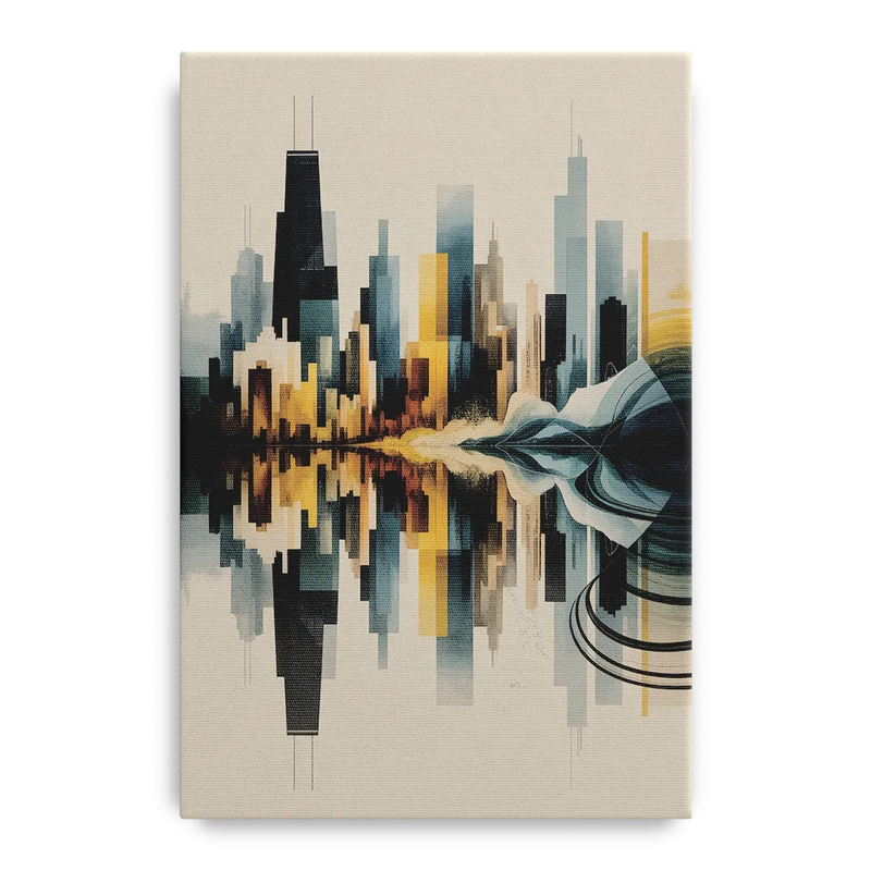 Chicago Metallic Skyline Outline Front - Canvas Wall Art
