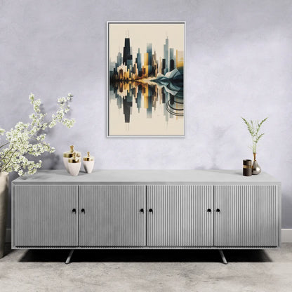 Chicago Metallic Skyline Outline - Living Room White Frame Canvas