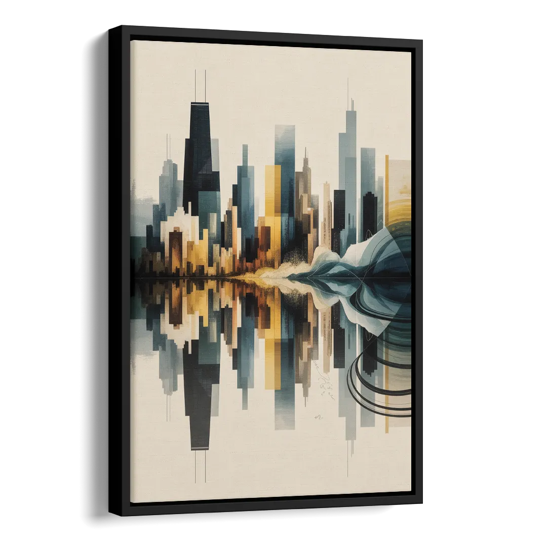 Chicago Metallic Skyline Outline Side - Black Canvas Wall Art