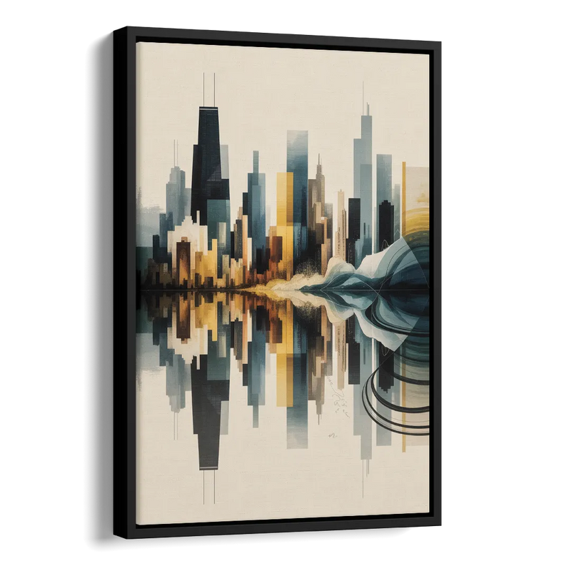 Chicago Metallic Skyline Outline Side - Black Canvas Wall Art