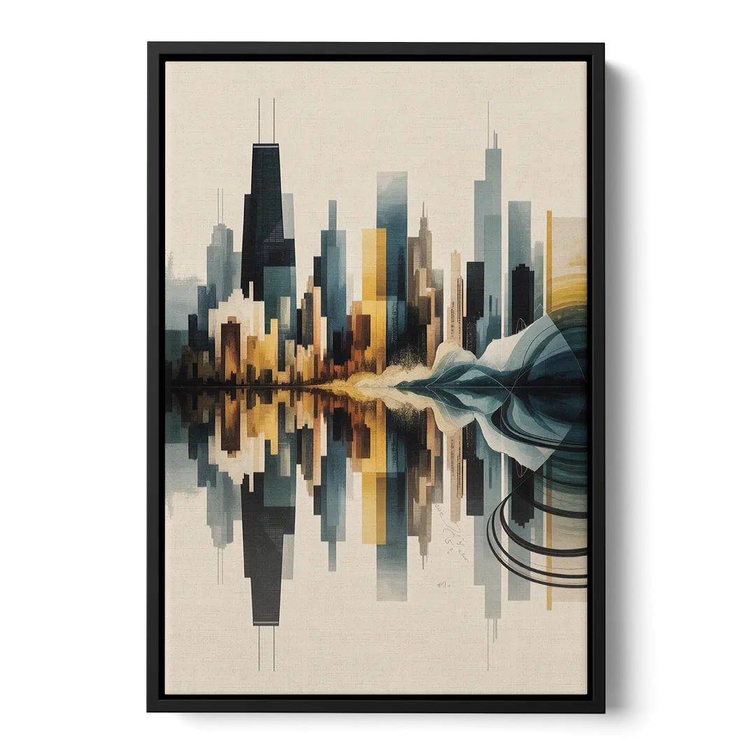 Chicago Metallic Skyline Outline Front - Black Canvas Wall Art